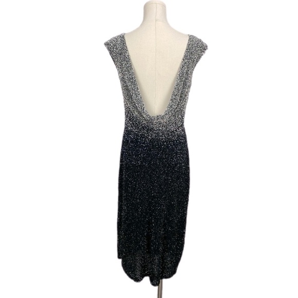 Pamella Roland Silk & Sequin Gunmetal & Black Draped Open Back Dress size 8 - Picture 2 of 16